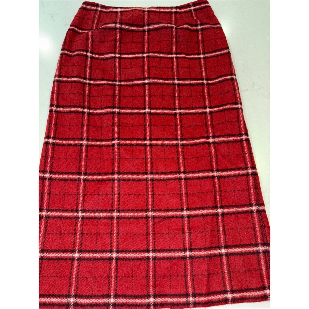 Vintage Nine &‎ Company Red Plaid Pencil Skirt 6P Classic Tartan Wool Blend Long
